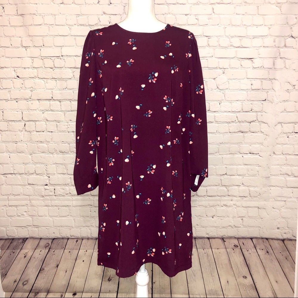 Purple Floral Long Sleeve Shift Dress, size Large